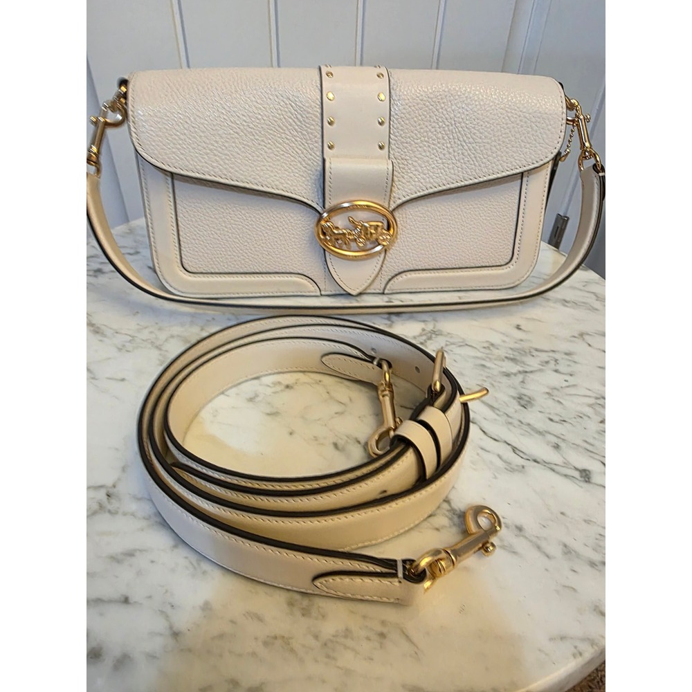 Coach Georgie Shoulder Bag 5497 Chalk Pebbled Leather Crossbody Gold Hardware